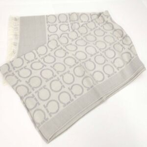 Salvatore Ferragamo Gancini Large Stole Scarf – Gray/Ivory